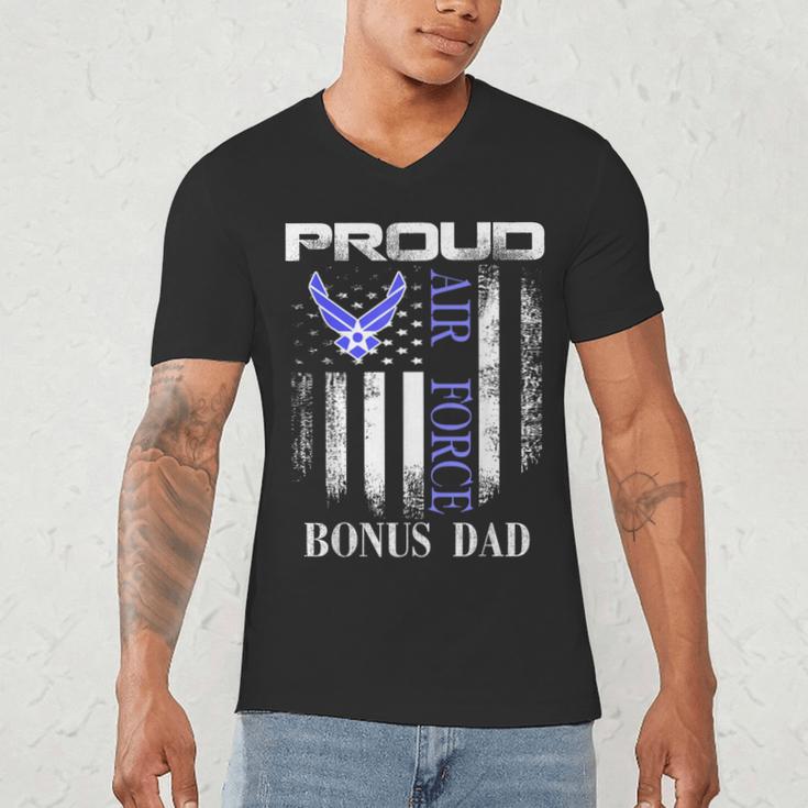 Vintage Proud Air Force Bonus Dad With American Flag Men's V-Neck T-Shirt