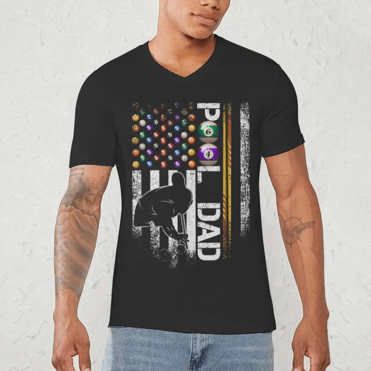 Vintage USA Flag Billiards Player Proud Pool Dad Men's V-Neck T-Shirt Vintage USA Flag Billiards Player Proud Pool Dad Men's V-Neck T-Shirt
