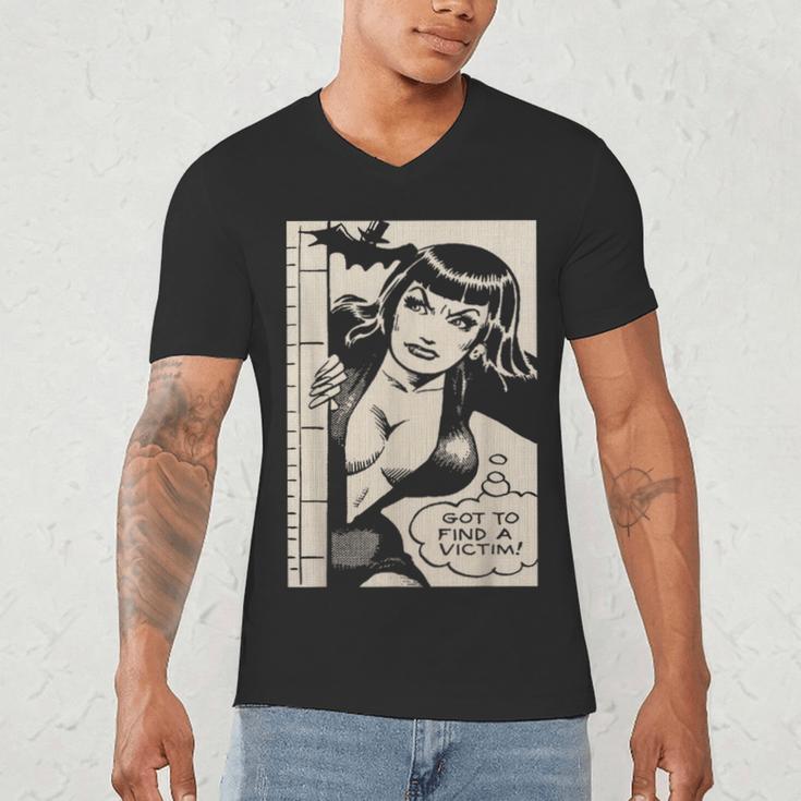 Vintage Vampire Bat Vampire Pin Up Girl Horror Comic Book Men's V-Neck T-Shirt
