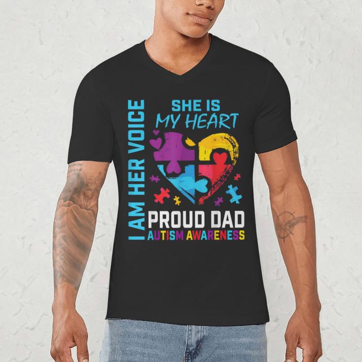 I Am Her Voice She Is My Heart Autism Awareness Daughter Dad Men's V-Neck T-Shirt