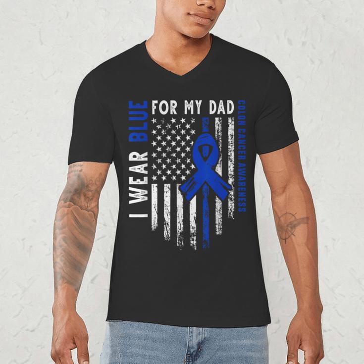 I Wear Blue For My Dad Colon Cancer Awareness Blue USA Flag Men's V-Neck T-Shirt