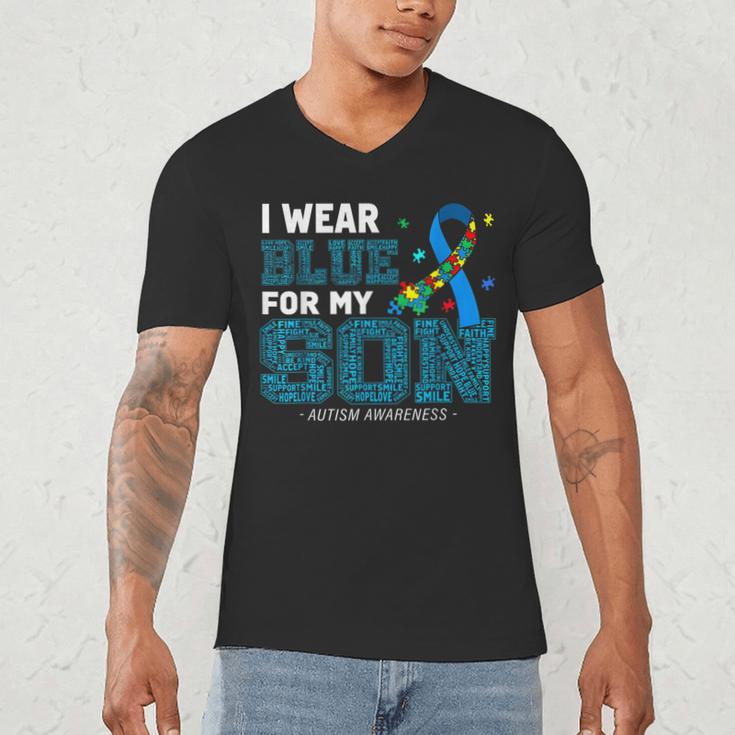 I Wear Blue For My Son Autism Awareness Mom Dad Parents Men's V-Neck T-Shirt