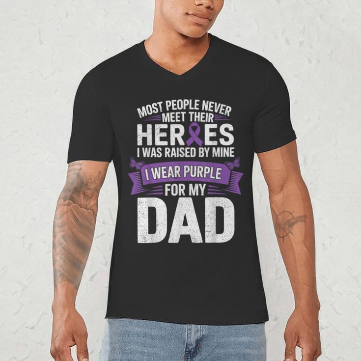 I Wear Purple For My Dad Pancreatic Cancer Support Men's V-Neck T-Shirt I Wear Purple For My Dad Pancreatic Cancer Support Men's V-Neck T-Shirt