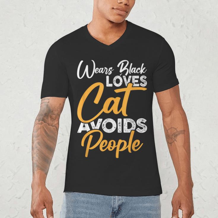 Wears Loves Cats Avoids People I Introvert Men's V-Neck T-Shirt