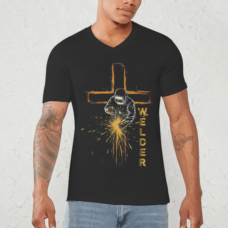 Welder Christian Cross Weld Welding Dad Jesus Lover Men's V-Neck T-Shirt