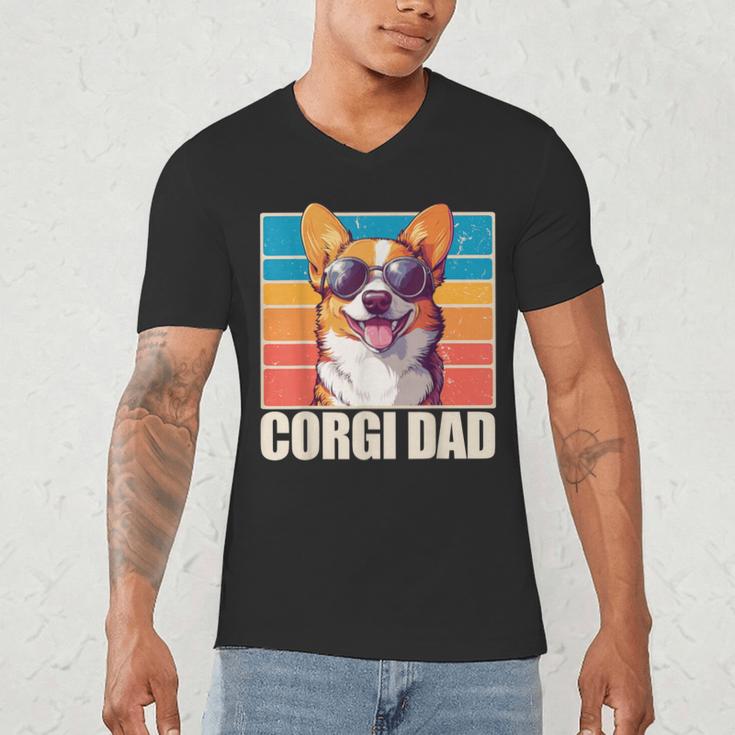 Welsh Corgi Pembroke Dog Corgi Dad -Adults Small Classic Fit Short Sleeve Cotton Polyester Blend Men's V-Neck T-Shirt