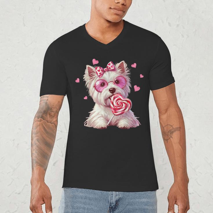Westie Dog Valentines Day Dog Mom Westie Dad Candy Sucker For Men Women Girls Kids Men's V-Neck T-Shirt