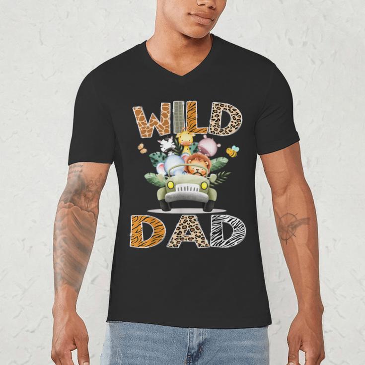 Wild Dad 1St Birthday Safari Jungle Animal Truck Men's V-Neck T-Shirt