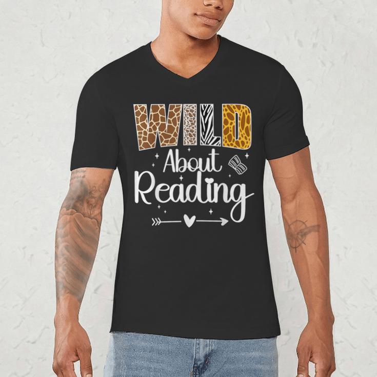 Wild About Reading Book Lover Bookworm Library Day Men's V-Neck T-Shirt