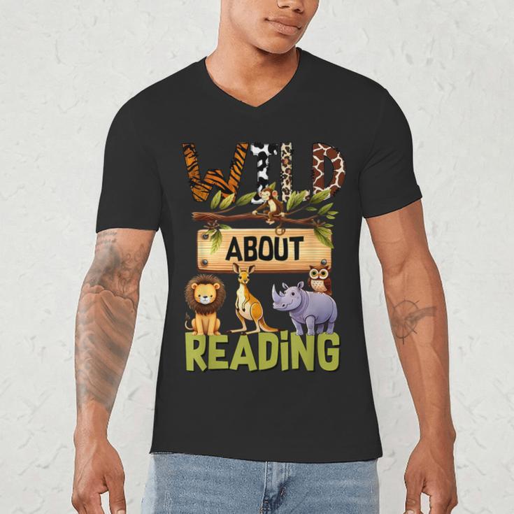 Wild About Reading Reading Books And Bookworm Library Day Men's V-Neck T-Shirt