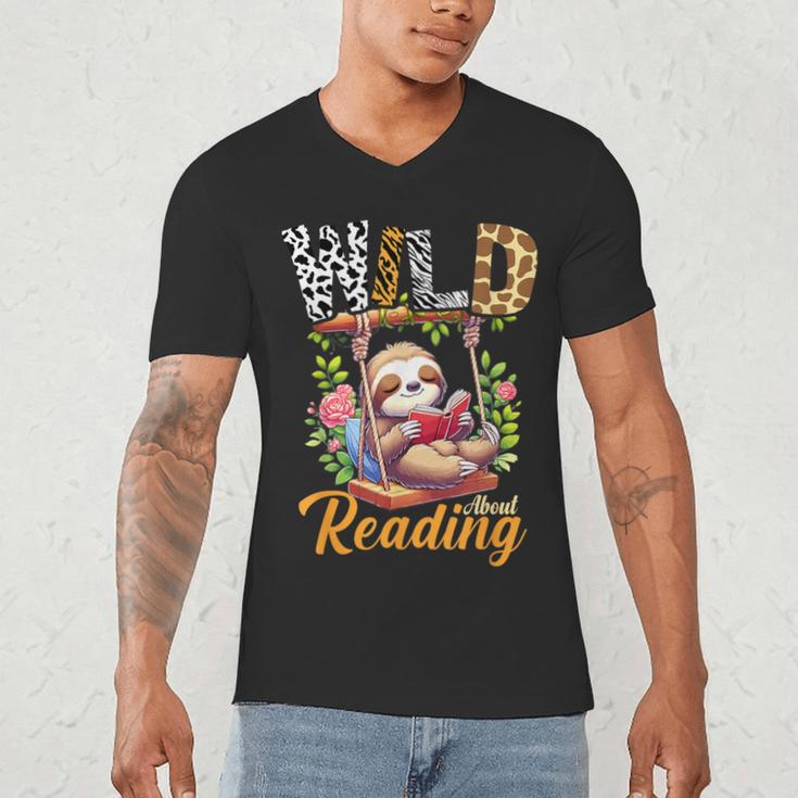 Wild About Reading Books Reader Lover Funny Teacher Animals For Men Women Kids Men's V-Neck T-Shirt Wild About Reading Books Reader Lover Funny Teacher Animals For Men Women Kids Men's V-Neck T-Shirt
