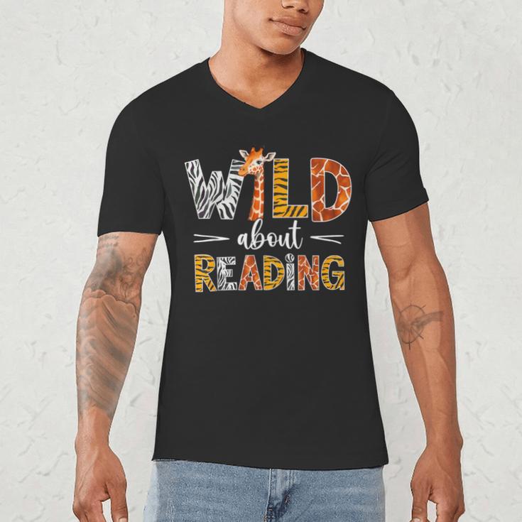 Wild About Reading Books Reader Teachers Kids Librarian Men's V-Neck T-Shirt Wild About Reading Books Reader Teachers Kids Librarian Men's V-Neck T-Shirt