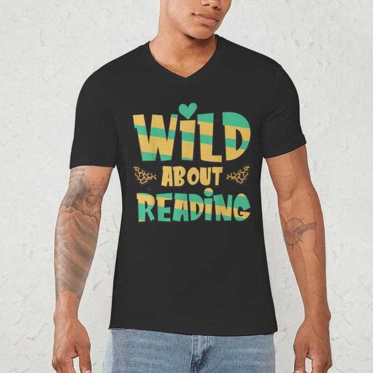 WILD ABOUT READING I Love Books Bookworm Library Day Men's V-Neck T-Shirt