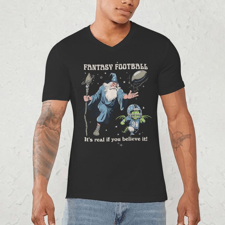 Wizard Dragon Fantasy Football Player Literal Dad Joke Men's V-Neck T-Shirt