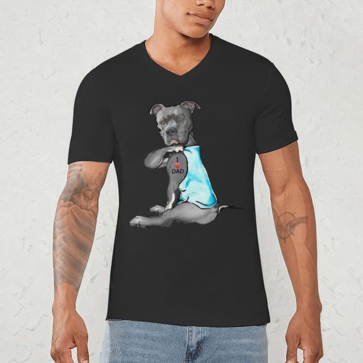 Women Dog Pitbull I Love Dad Tattoo Men's V-Neck T-Shirt