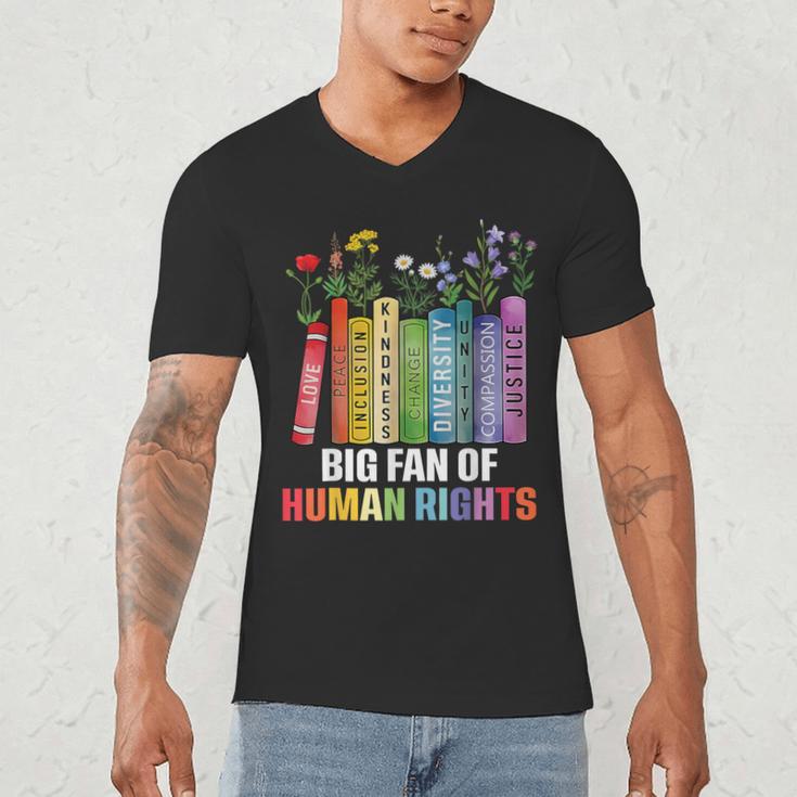 Women Floral Book Big Fan Of Human Rights Liberal Protest Men's V-Neck T-Shirt