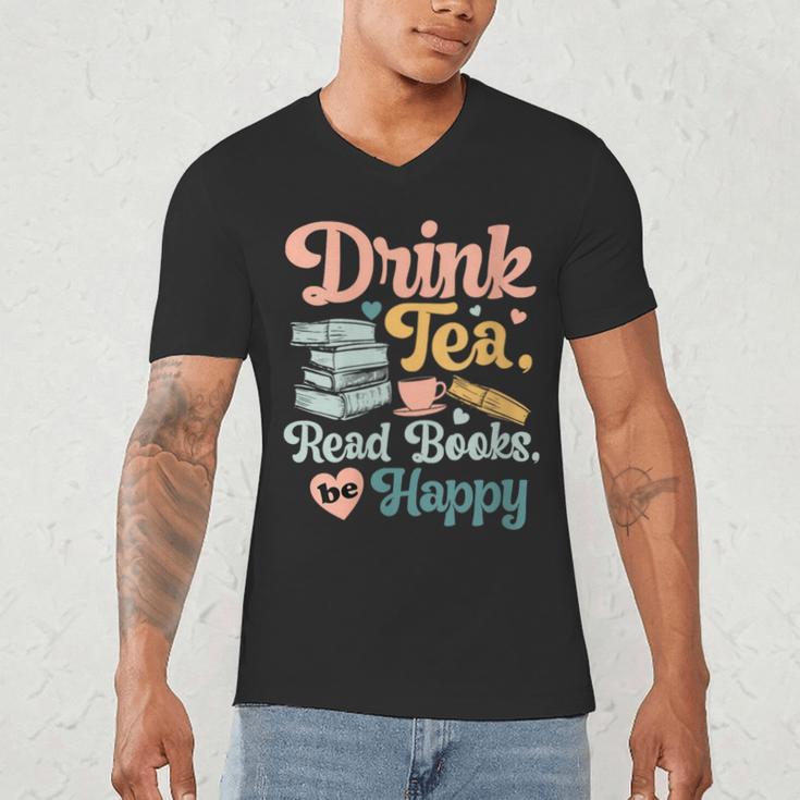 Women's Drink Tea Read Books Nerd Book Reader Book Reading Lover Men's V-Neck T-Shirt