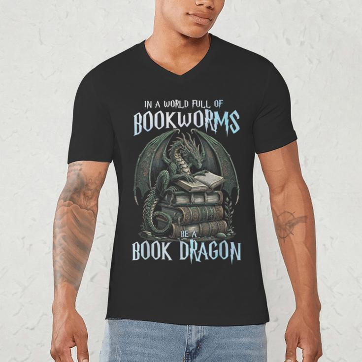 In A World Of Bookworms Be A Book Dragon Book Lover Reader Men's V-Neck T-Shirt