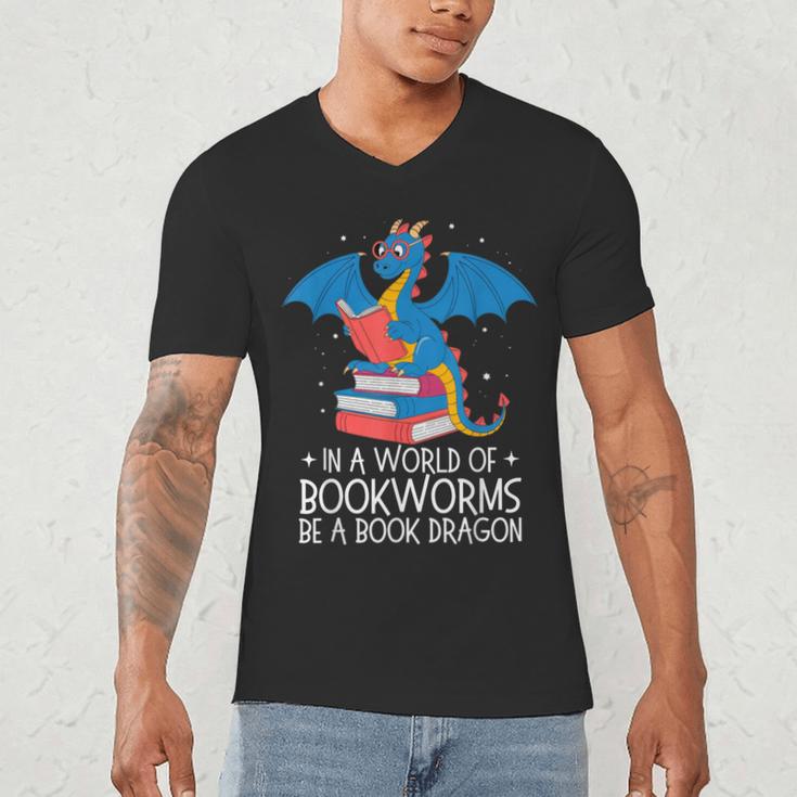 In A World Full Of Bookworms Be A Book Dragon Reading Men's V-Neck T-Shirt