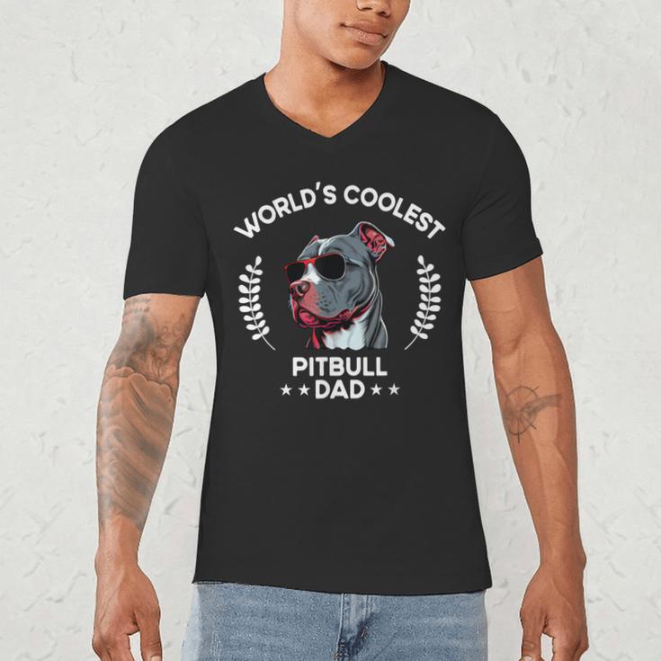 World's Coolest Dog Dad Papa Men Pitbull Men's V-Neck T-Shirt World's Coolest Dog Dad Papa Men Pitbull Men's V-Neck T-Shirt