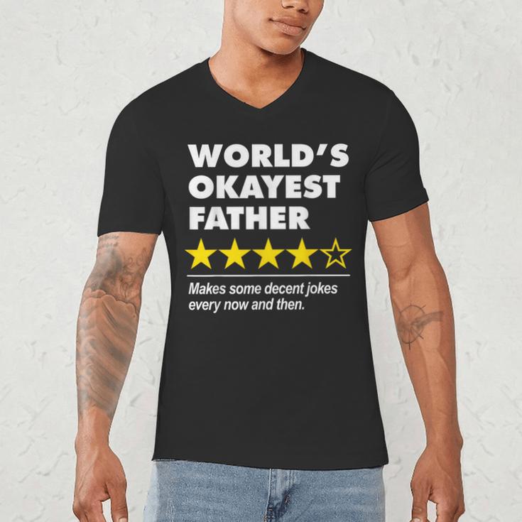 Worlds Okayest Father Dad Joke Review For Fathers Day Men's V-Neck T-Shirt Worlds Okayest Father Dad Joke Review For Fathers Day Men's V-Neck T-Shirt