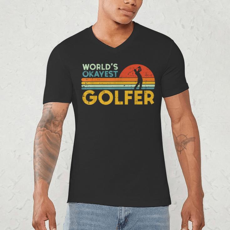 Worlds Okayest Golfer Retro Golf Joke Dad Men Women Kids Men's V-Neck T-Shirt