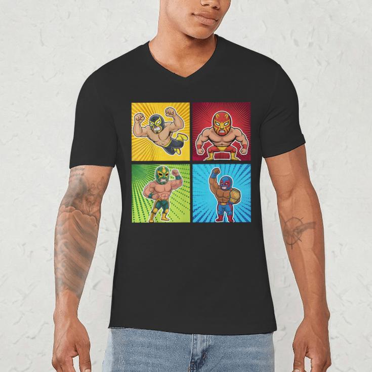 Wrestling Comic Book Wrestler Mexican Lucha Libre Mask Men's V-Neck T-Shirt Wrestling Comic Book Wrestler Mexican Lucha Libre Mask Men's V-Neck T-Shirt