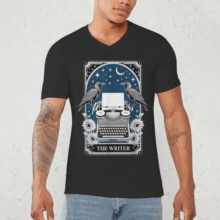 The Writer Typewriter Crow Writing Journalist Book Writer Men's V-Neck T-Shirt
