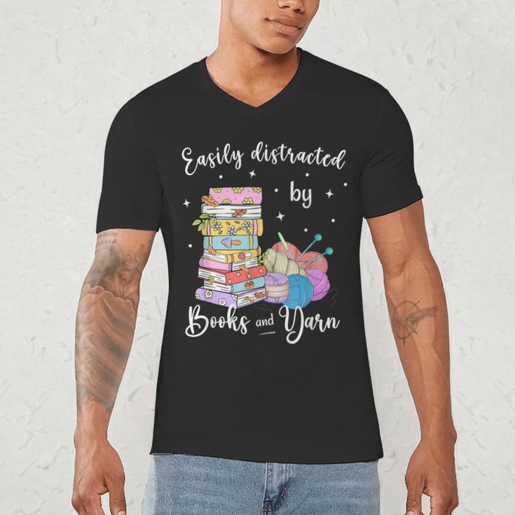 Yarn Quote Easily Distracted By Books And Yarn Reader Men's V-Neck T-Shirt