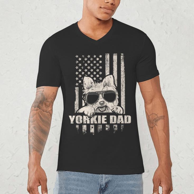 Yorkie Dad Cool Vintage Retro Proud American Men's V-Neck T-Shirt