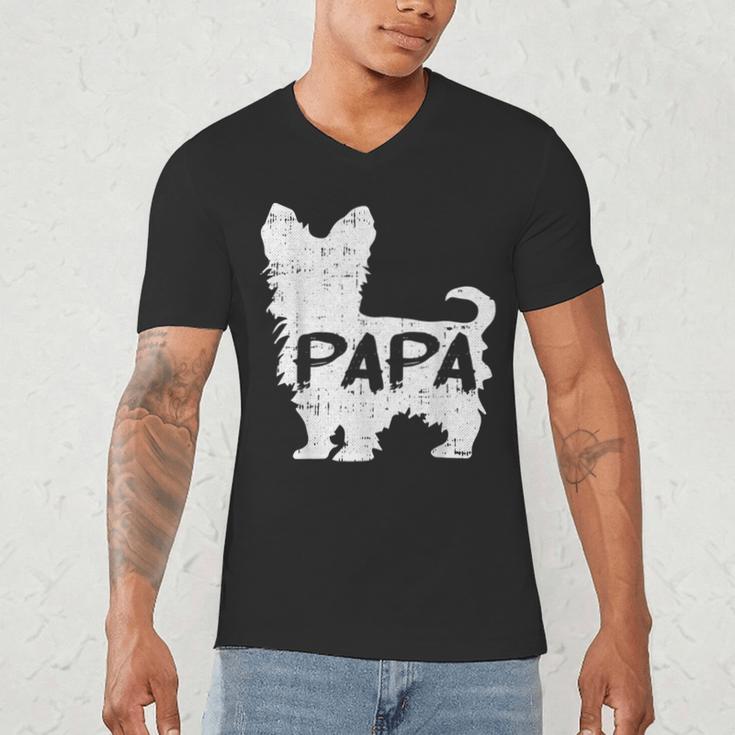 Yorkshire Terrier Papa Dog Puppy Doggie Pet Lover Yorkie Dad Men's V-Neck T-Shirt
