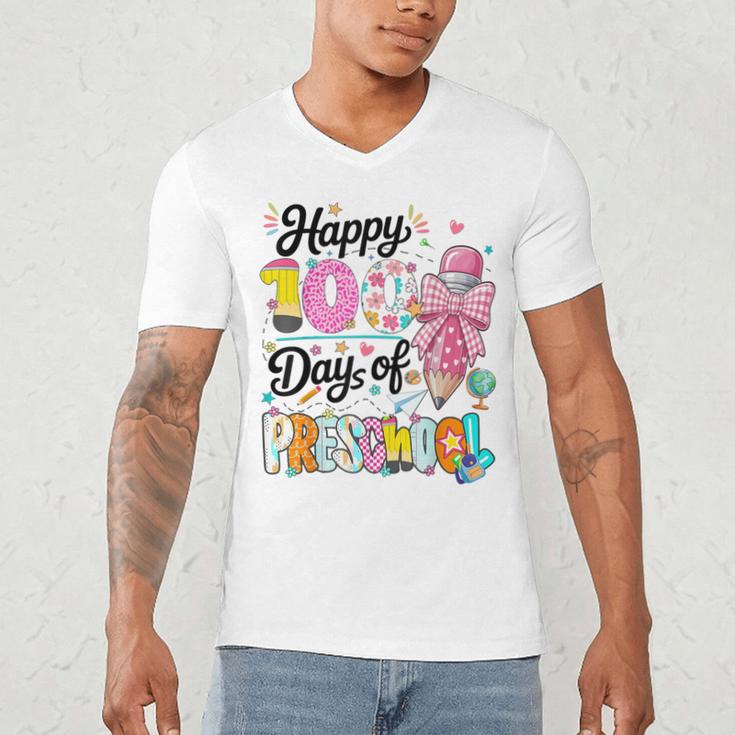 100th Day Of School Teacher Books 100 Days Of Preschool Girl Men's V-Neck T-Shirt 100th Day Of School Teacher Books 100 Days Of Preschool Girl Men's V-Neck T-Shirt