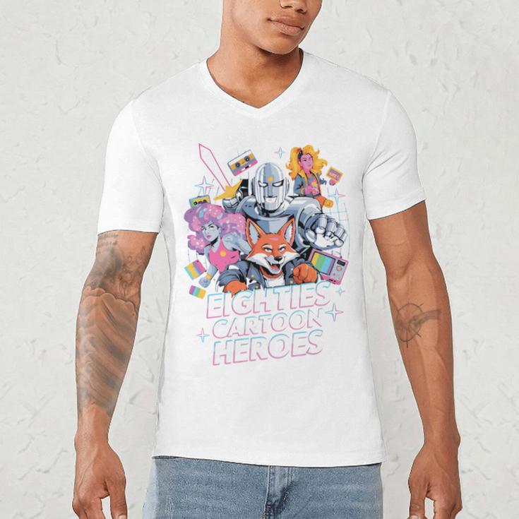 80's Cartoon Heroes Apparel For Retro Nostalgia Fans Men's V-Neck T-Shirt