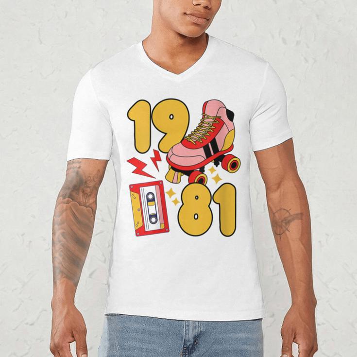 80s Vibes Mixed Tapes & Roller Skates 1981 Nostalgia Retro Men's V-Neck T-Shirt