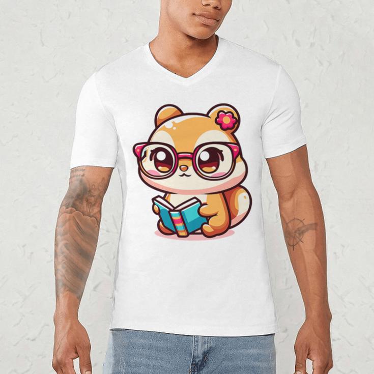 Adorable Book Lover Chipmunk With Reading Glasses Cute Premium Men's V-Neck T-Shirt Adorable Book Lover Chipmunk With Reading Glasses Cute Premium Men's V-Neck T-Shirt