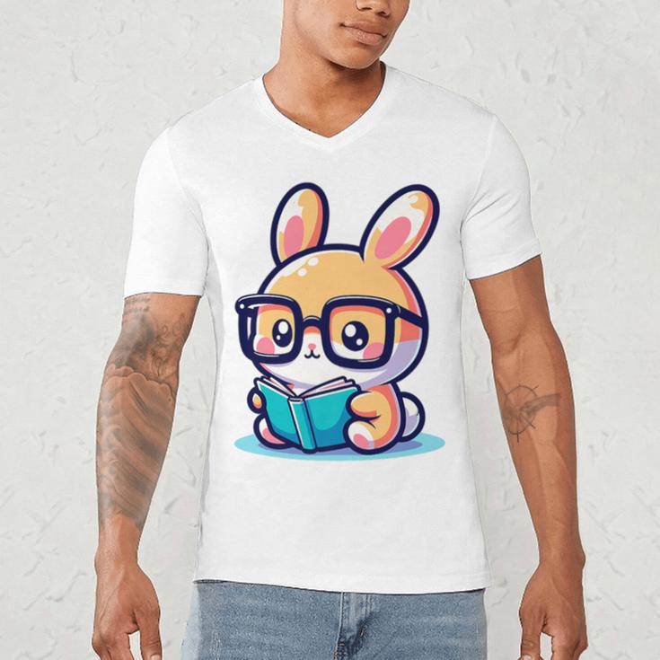 Adorable Book Lover Rabbit With Reading Glasses Cute Premium Men's V-Neck T-Shirt Adorable Book Lover Rabbit With Reading Glasses Cute Premium Men's V-Neck T-Shirt