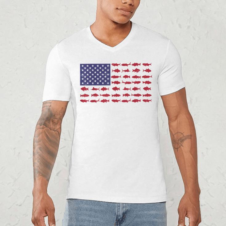 American Flag Fishing-Shirt Men Kids Bass Fish Dad Patriotic Men's V-Neck T-Shirt