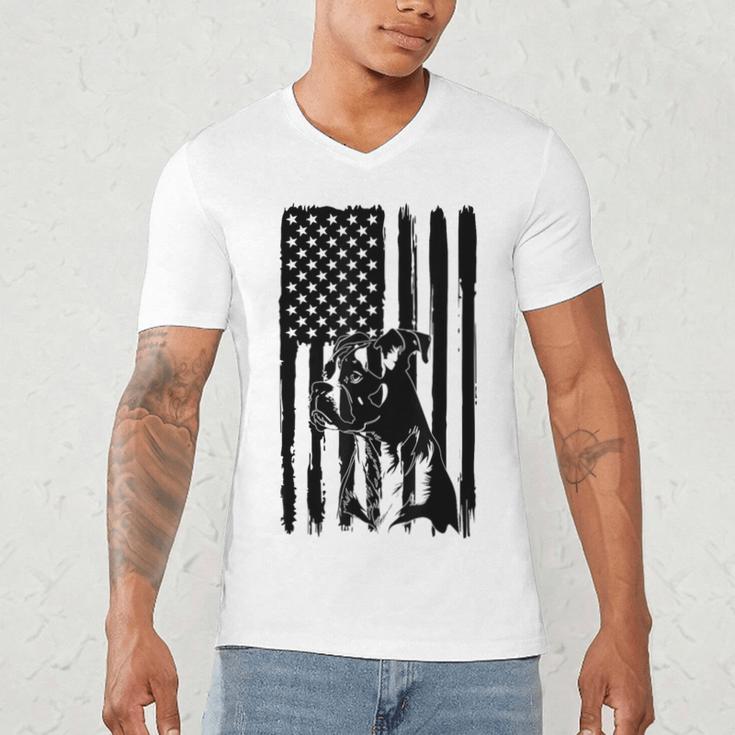 American Flag USA Patriot Boxer Dog Dad Men's V-Neck T-Shirt