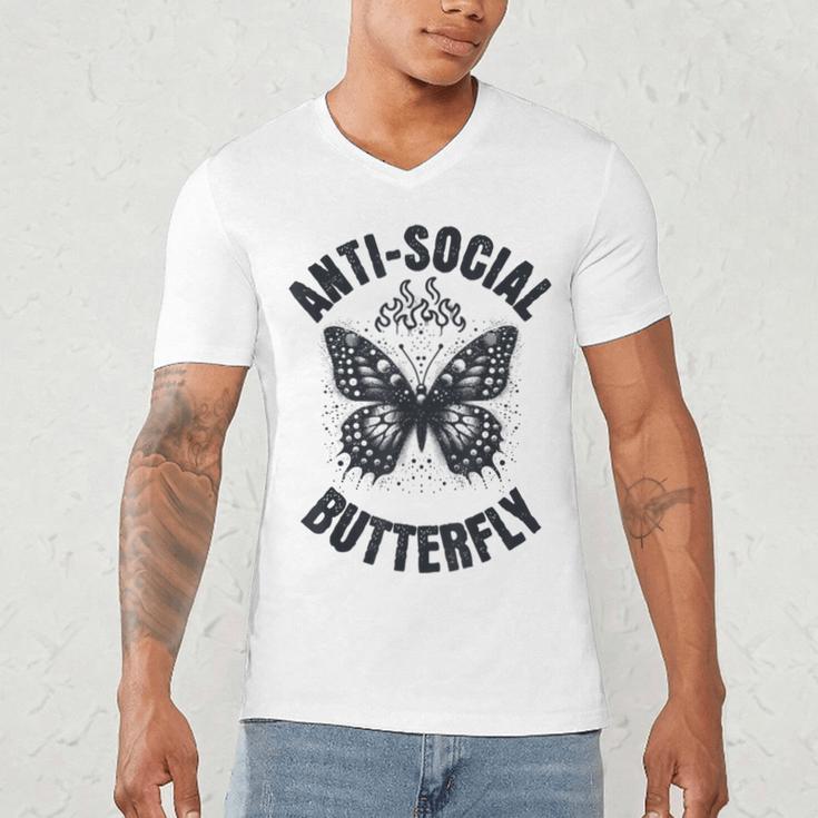 Anti-Social Butterfly Awkward Introvert Homebody Humor Men's V-Neck T-Shirt
