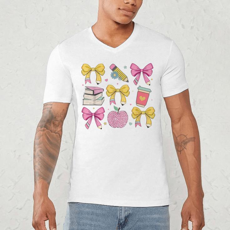 Apple Coquette Bow Books First Day Of School Back To School Men's V-Neck T-Shirt Apple Coquette Bow Books First Day Of School Back To School Men's V-Neck T-Shirt