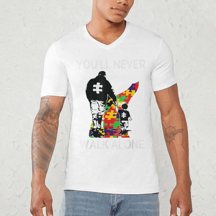 Autism Dad Support Alone Puzzle You'Ll Never Walk Premium Tri-Blend Men's V-Neck T-Shirt