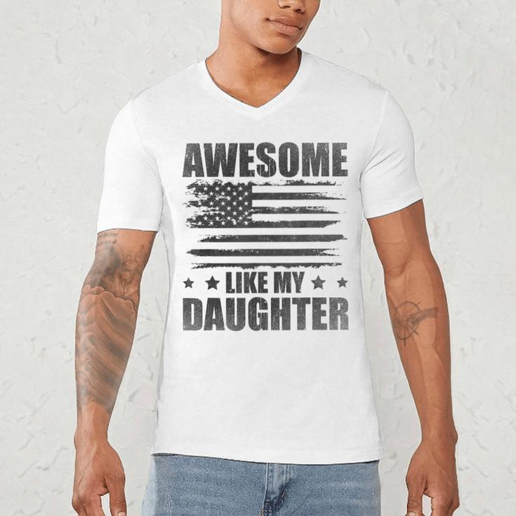 Awesome Like My Daughter Mom Dad American Flag Men's V-Neck T-Shirt