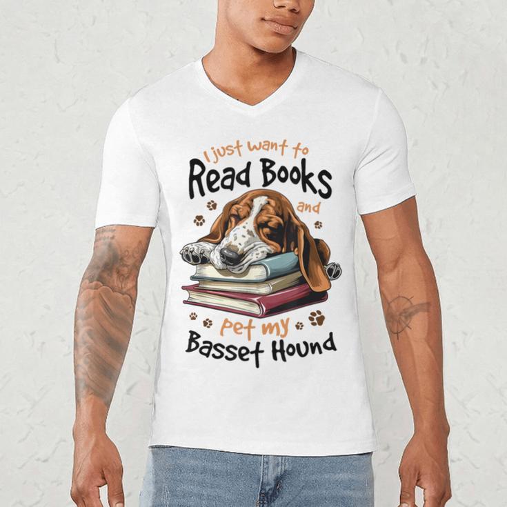 Basset Hound Dog Breed I Just Want To Read Books And Pet My Men's V-Neck T-Shirt