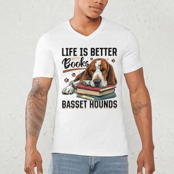 Basset Hound Dog Breed Life Is Better With Books And a For Men Women Girls Kids Men's V-Neck T-Shirt Basset Hound Dog Breed Life Is Better With Books And a For Men Women Girls Kids Men's V-Neck T-Shirt