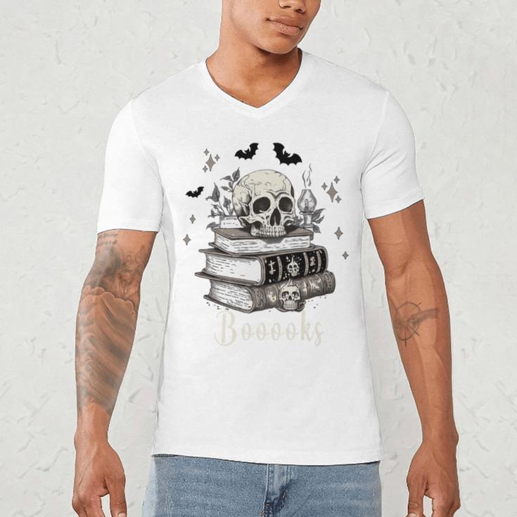 Boo Skeleton Skull Books Halloween Women School Teacher Kid Premium Men's V-Neck T-Shirt