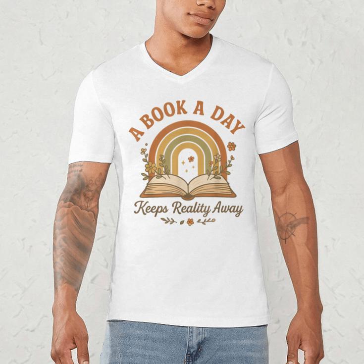 A Book A Day Keeps Reality Away Reading Men's V-Neck T-Shirt