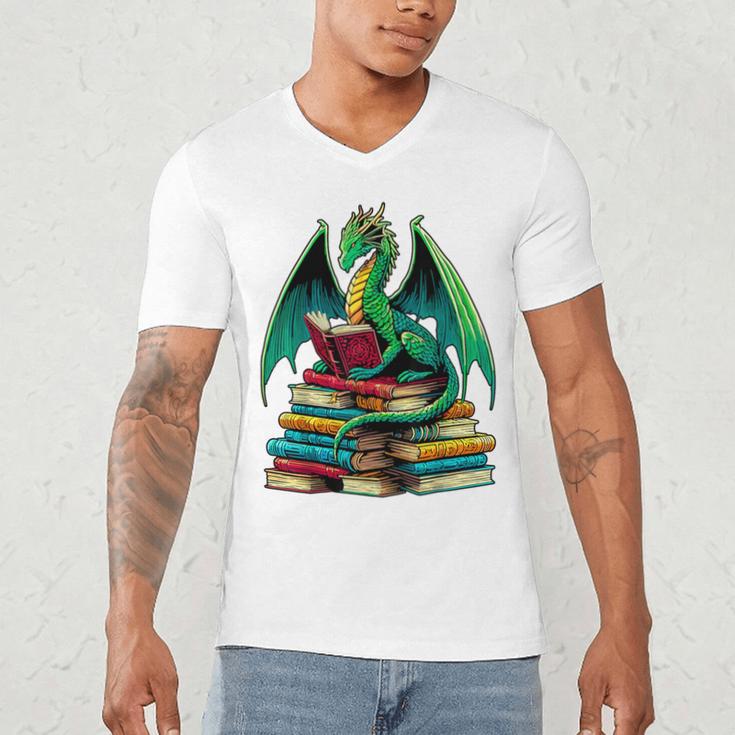 Book Dragon Reading Books Men's V-Neck T-Shirt