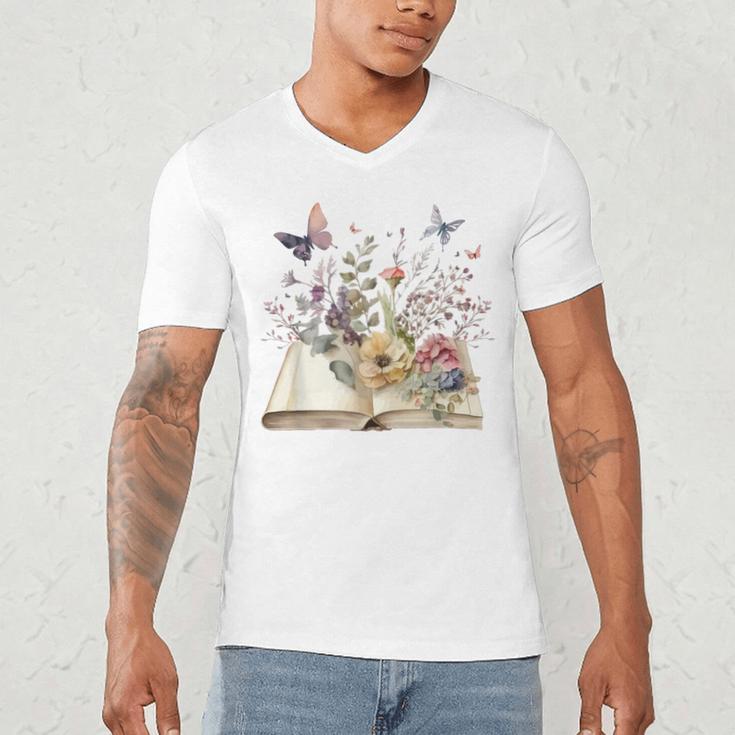 Book Flowers And Butterfly Beautiful Reading Reader Graphic Men's V-Neck T-Shirt Book Flowers And Butterfly Beautiful Reading Reader Graphic Men's V-Neck T-Shirt