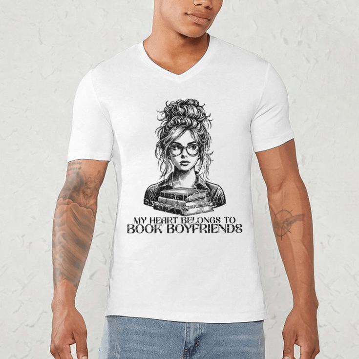 Book Lover Bent Over a Book Men's V-Neck T-Shirt Book Lover Bent Over a Book Men's V-Neck T-Shirt