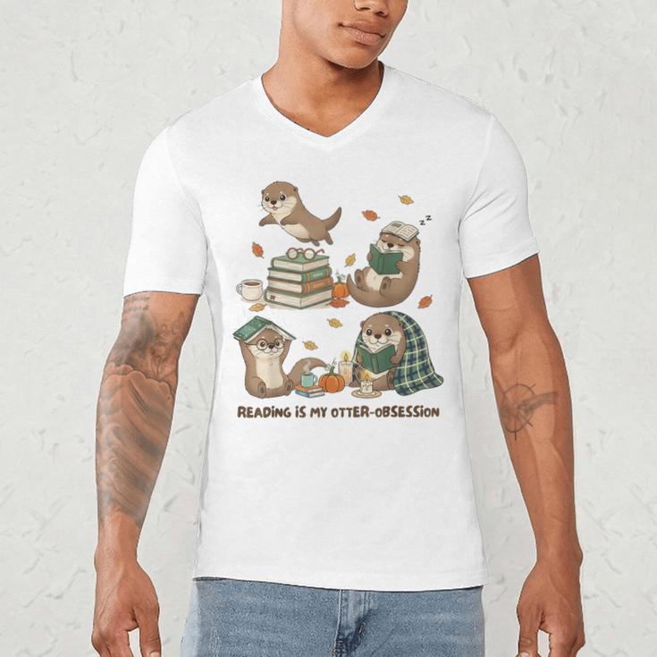 Book Lover Bookish Bookworm Reading Is My Otter-Obsession Men's V-Neck T-Shirt